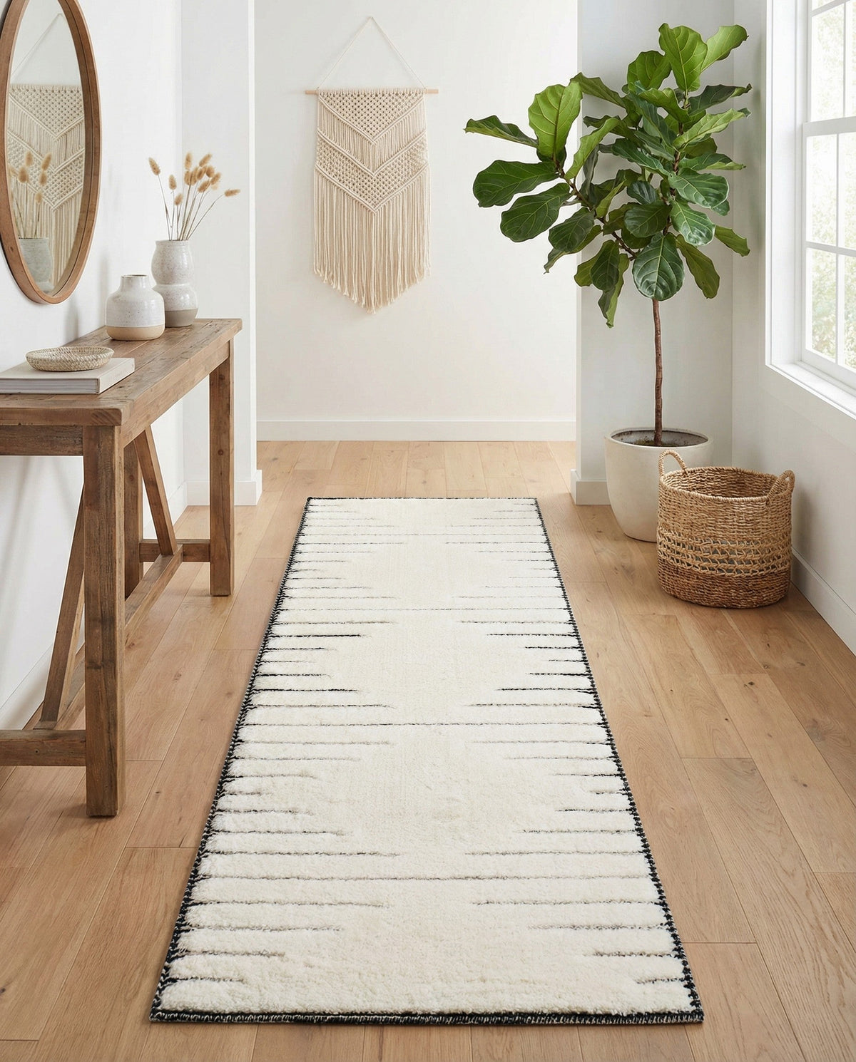 Monochrome Collection Area Rug -  Ash Runner Ivory White  lifestyle 121