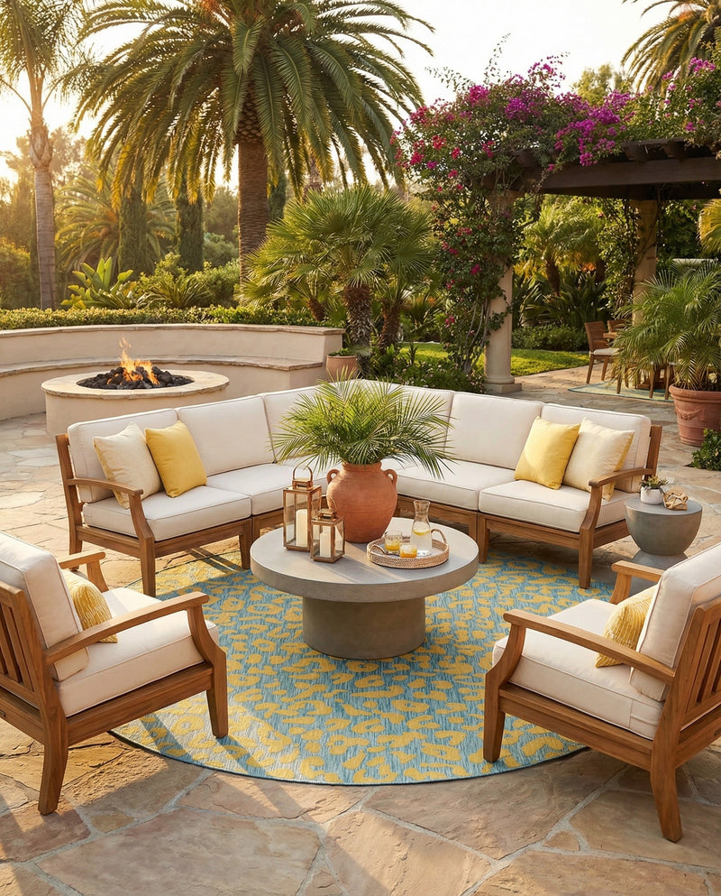 Savannah Escape Collection Area Rug -  Amazon (Blue Yellow) Round Blue Yellow  lifestyle 21