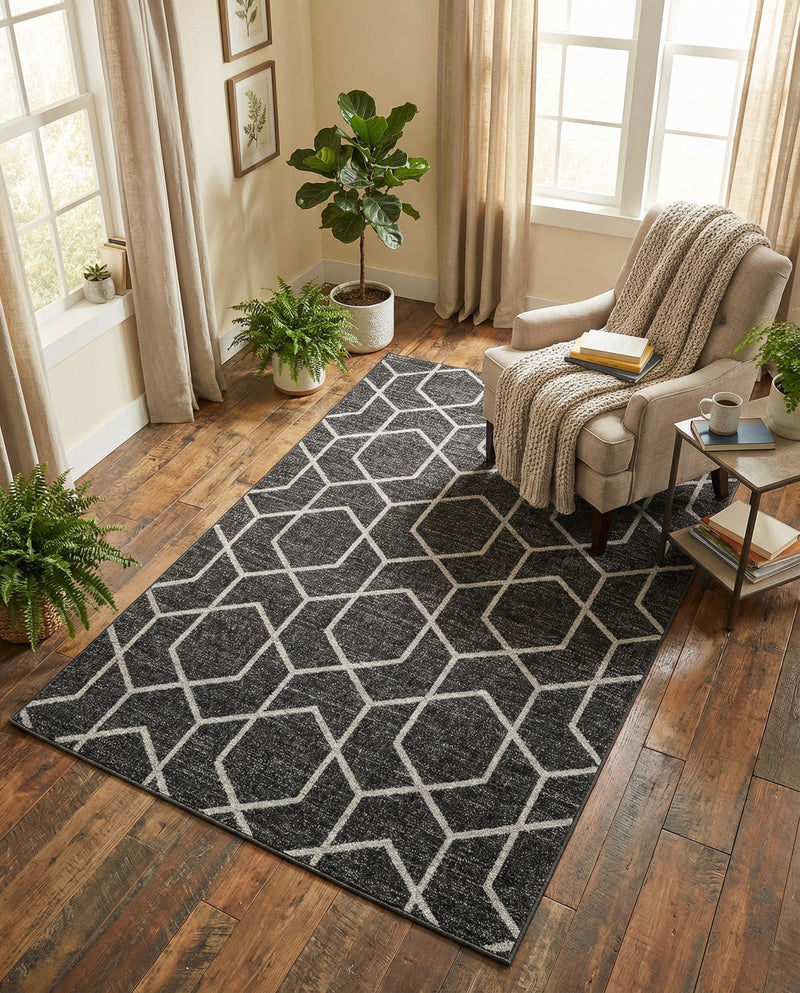 Geo Garden Lattice Collection Area Rug - Savannah Rectangle Charcoal Gray  lifestyle 23