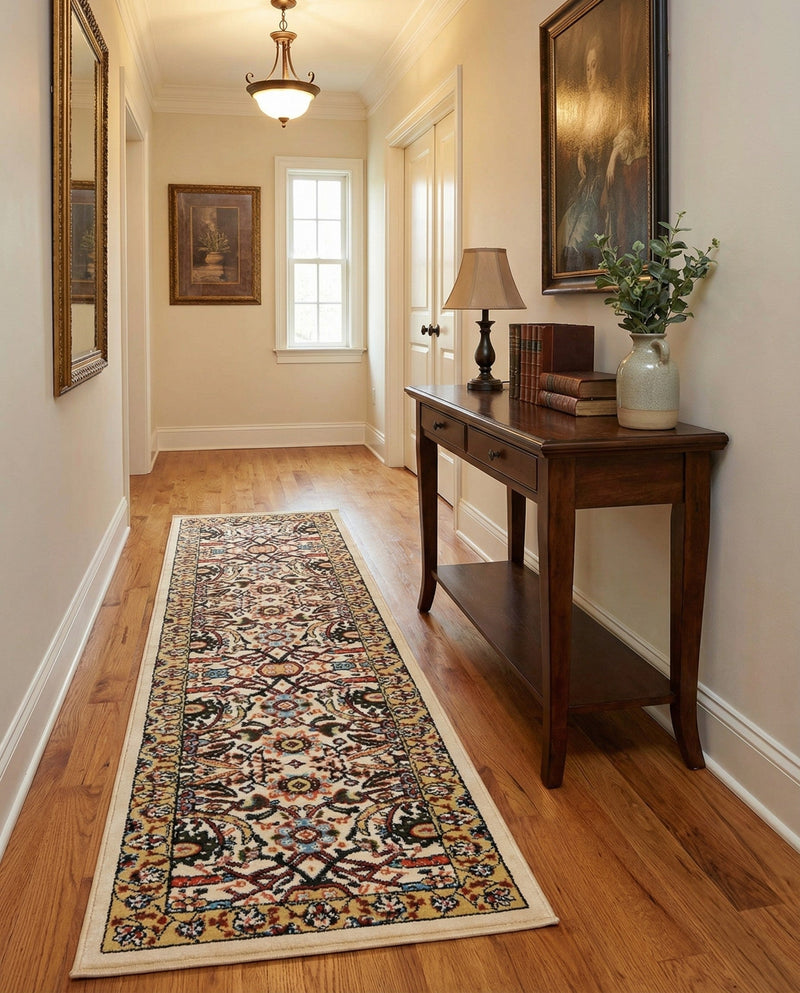 Tabriz Tapestry Collection Area Rug - Sahand (Cream) Runner Cream  lifestyle 29
