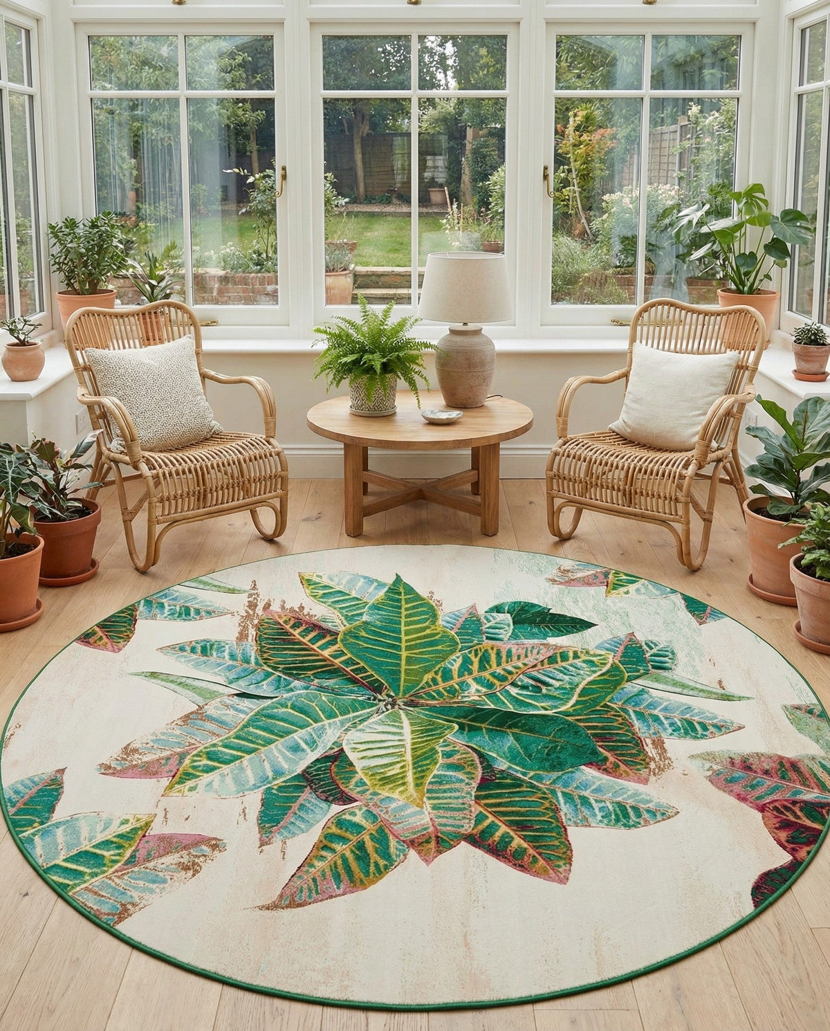 Seaside Blooms Collection Area Rug -  Fern Round Multi  lifestyle 90