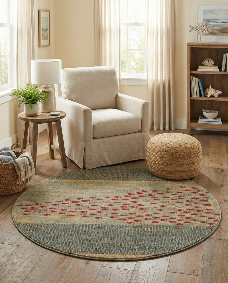 Zagros Oasis Collection Area Rug -  Kermanshah Round Blue  lifestyle 47