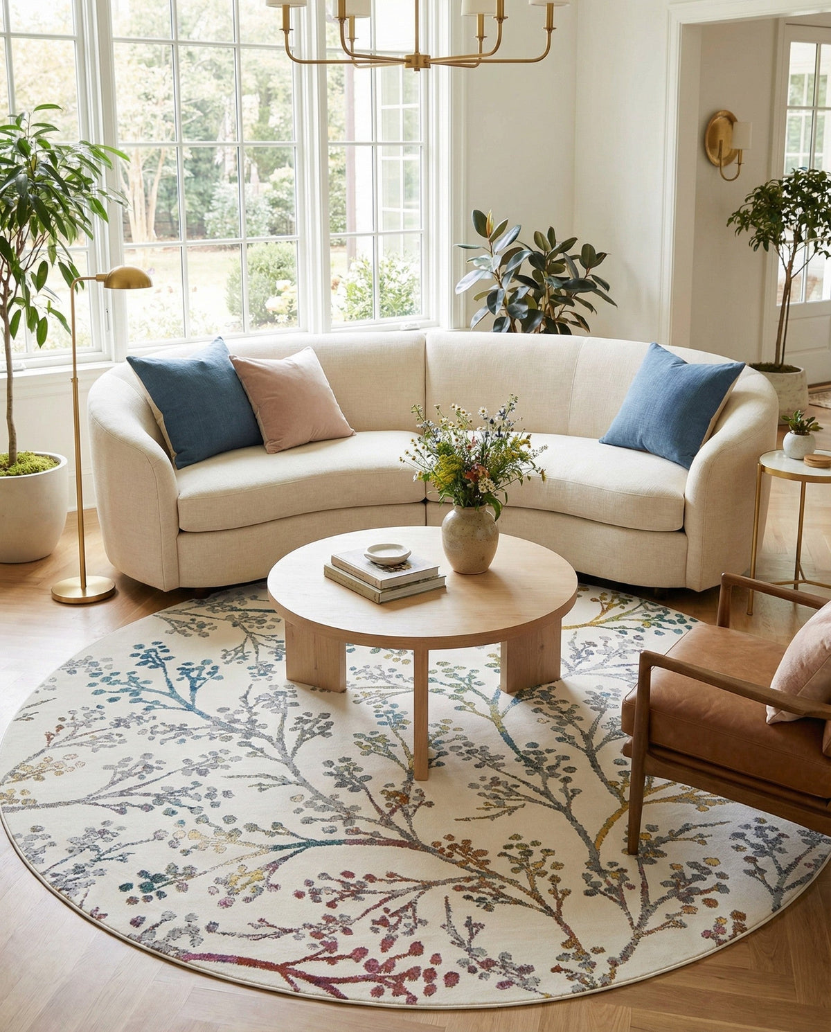 Meadow Breeze Collection Area Rug -  Sunbeam Round Ivory  lifestyle 44