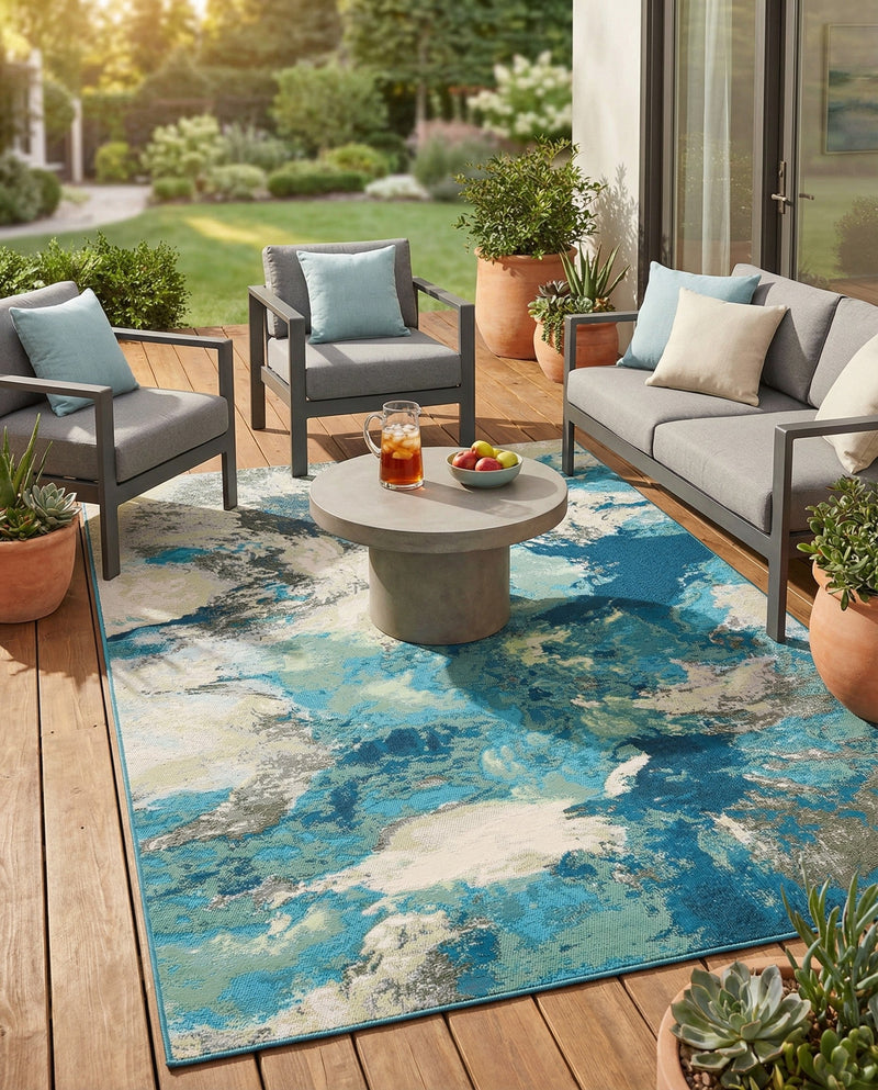 Urban Terrace Collection Area Rug -  Gazebo Rectangle Blue and Ivory  lifestyle 10