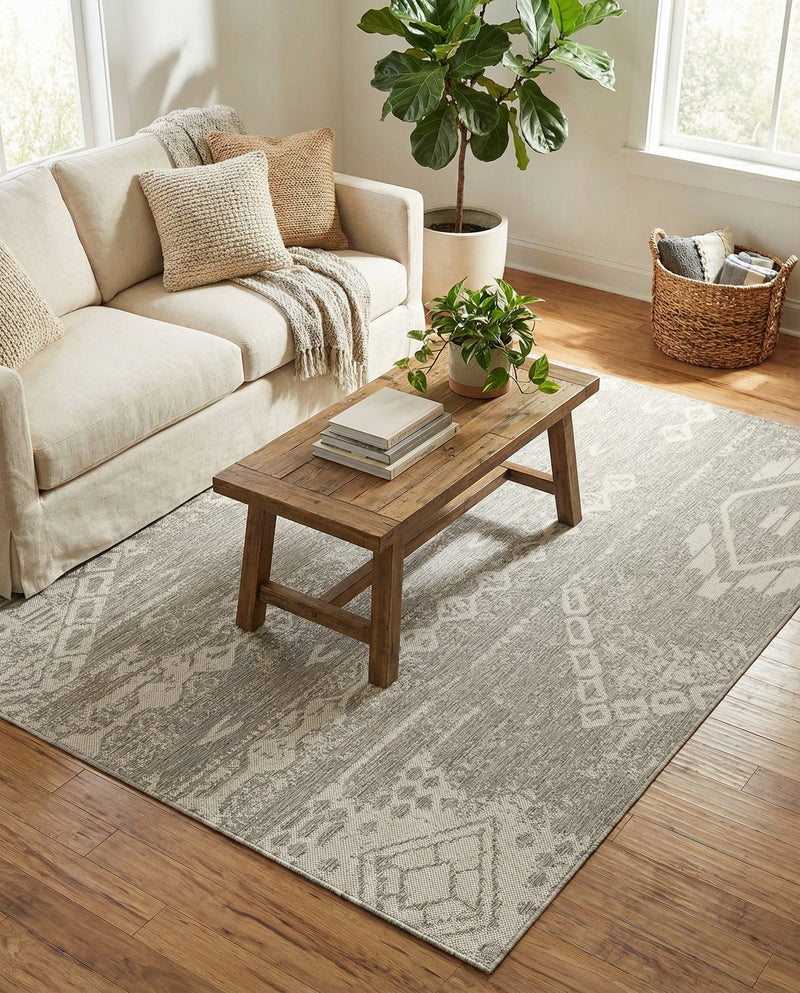 Desert Nomad Terrace Collection Area Rug - Sahara (Gray) Rectangle Gray  lifestyle 9