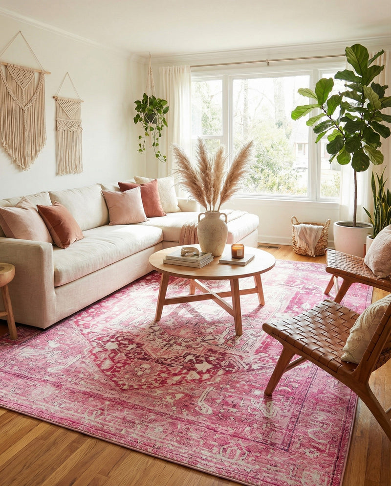 Casablanca Tapestry Collection Area Rug - Fes Rectangle Plumrose Pink  lifestyle 79