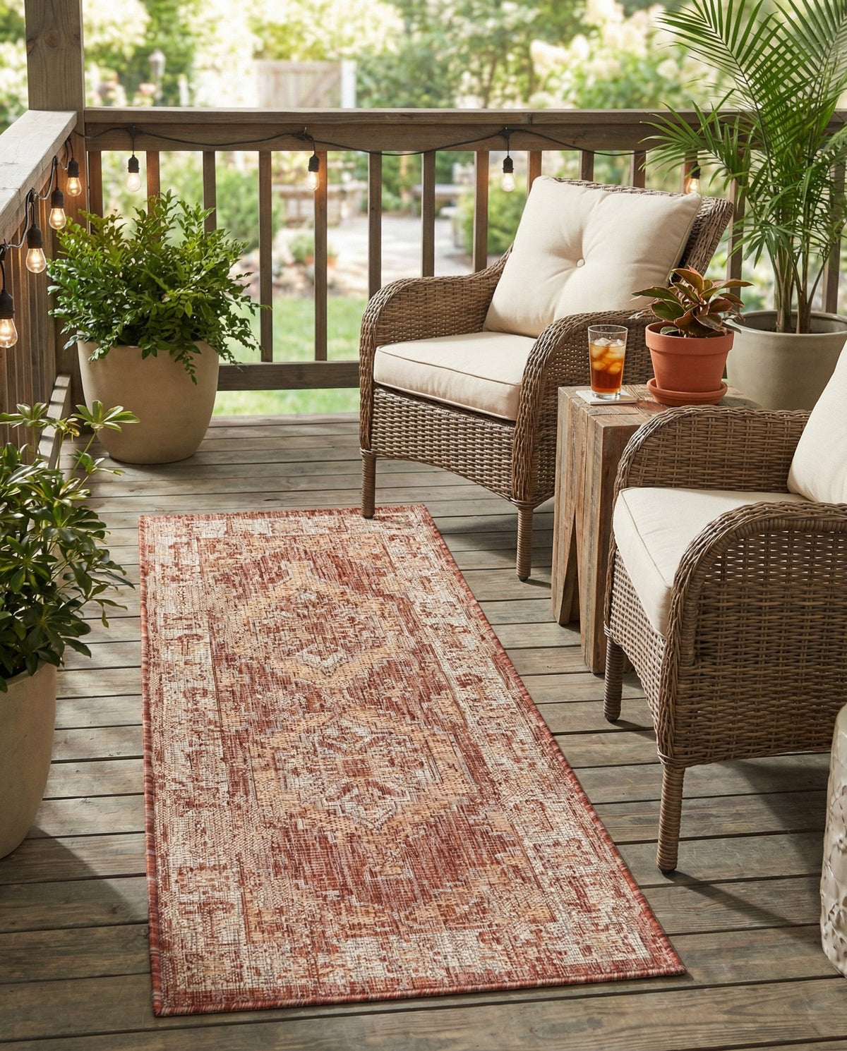 Patio Heritage Collection Area Rug -  Augusta (Rust Red) Runner Rust Red  lifestyle 93