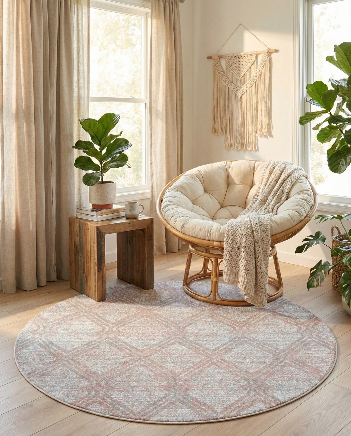 Aegean Elegance Washables Collection Area Rug -  Tinos Round Rose Pink  lifestyle 140
