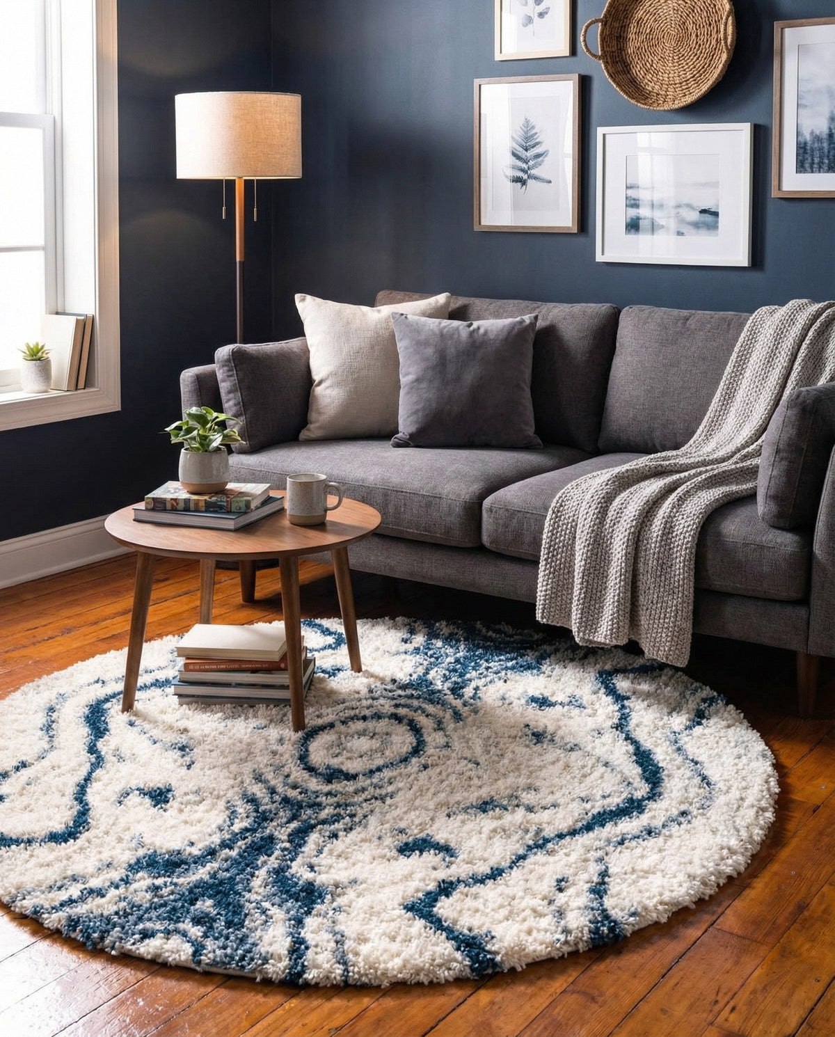 Cozy Cove Shag Collection Area Rug -  Seabreeze Round Blue  lifestyle 62