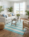 Tassel Trail Collection Area Rug - Pathway (Turquoise and Ivory) Rectangle Turquoise and Ivory  lifestyle 6