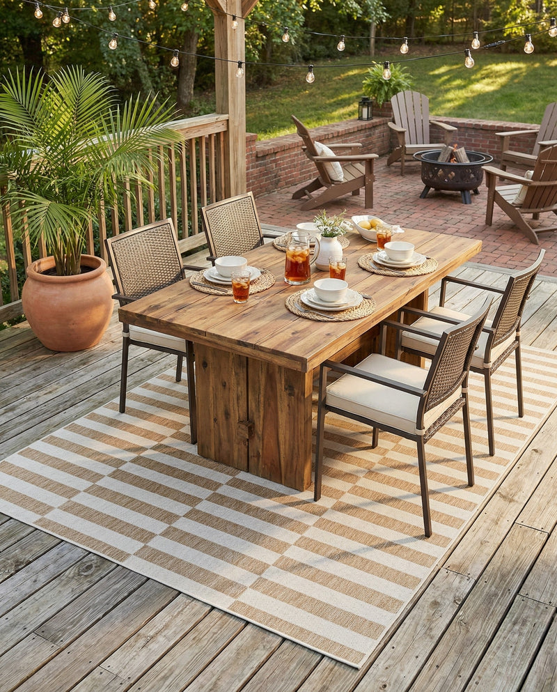 Seaside Stripes Collection Area Rug - Cabana (Taupe) Rectangle Taupe  lifestyle 11