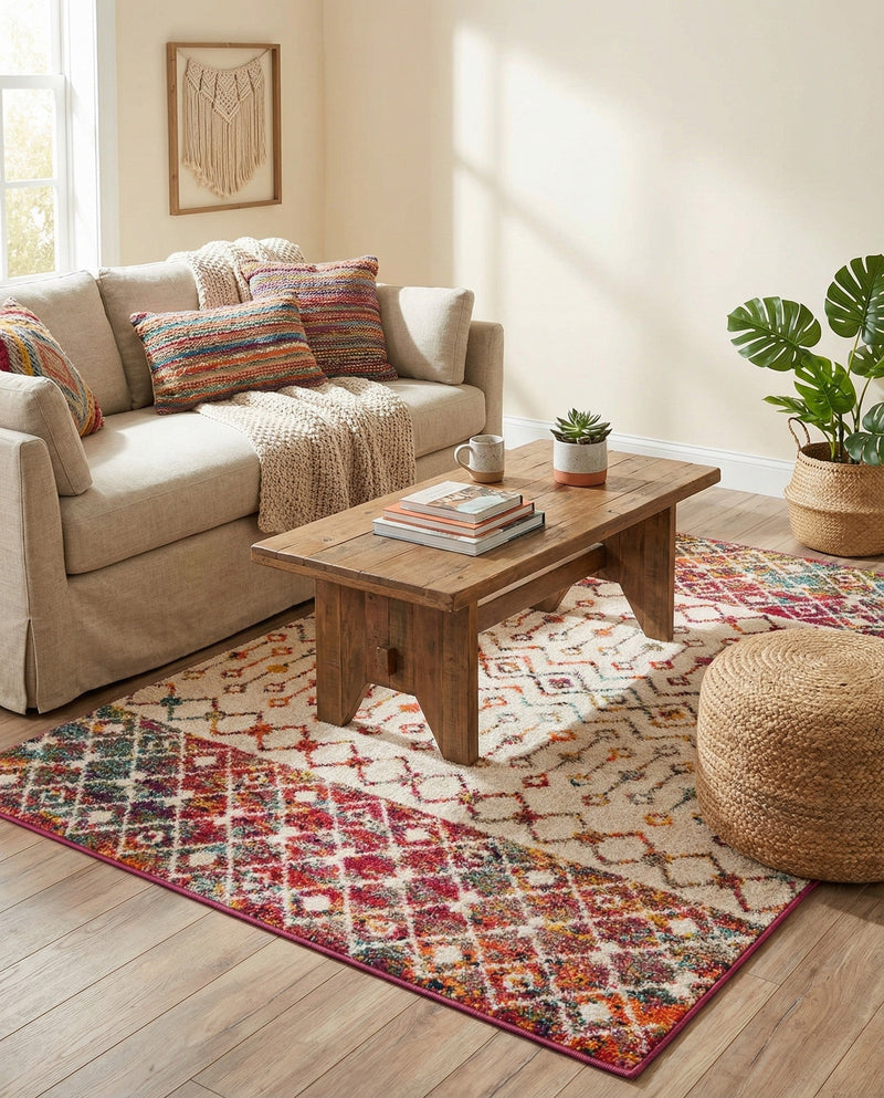 Mediterranean Lattice Collection Area Rug -  Casablanca (Ivory Multi) Rectangle Ivory Multi  lifestyle 17