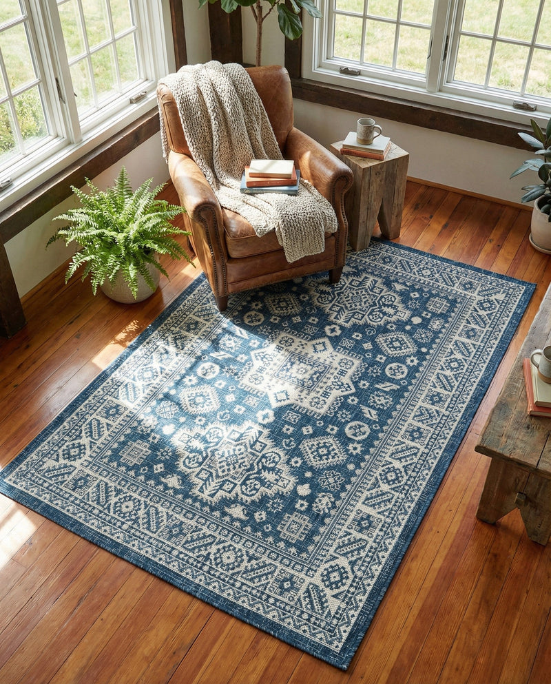 Tribal Terrace Treasures Collection Area Rug -  Incan Isle (Blue) Rectangle Blue  lifestyle 20