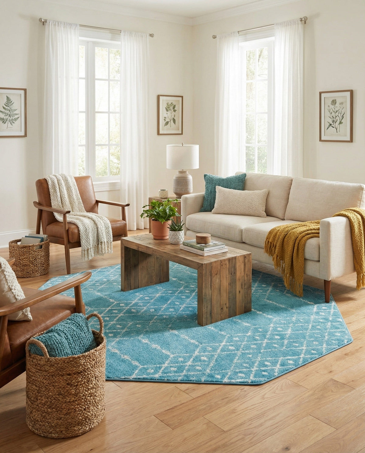 Marrakesh Lattice Collection Area Rug - Casablanca (Teal blue) Octagon Teal blue  lifestyle 87