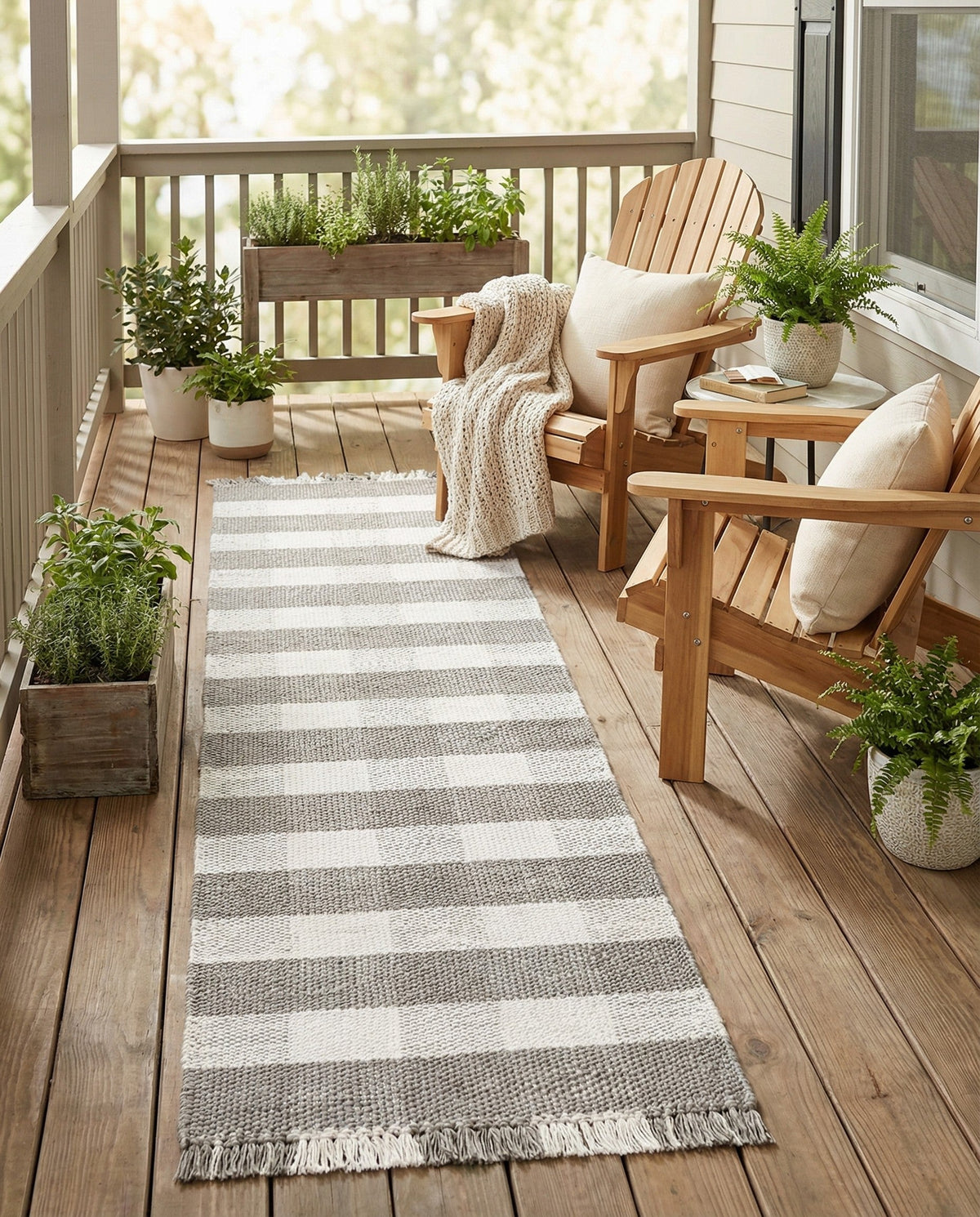 Sustainable Grid Indoor-Outdoor Oasis Collection Area Rug - Savannah Runner Gray  lifestyle 190