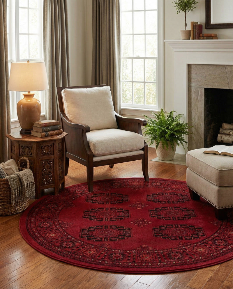 Samarkand Elegance Collection Area Rug -  Fergana Round Red  lifestyle 40