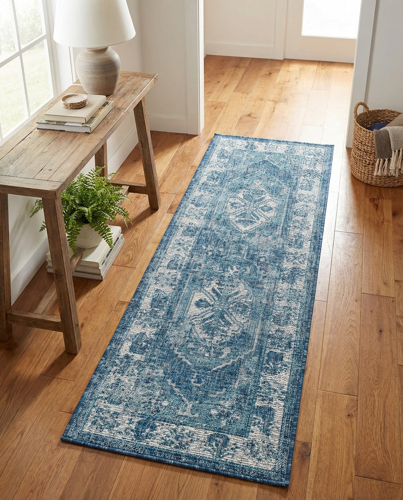Patio Heritage Collection Area Rug -  Augusta (Blue) Runner Blue  lifestyle 68