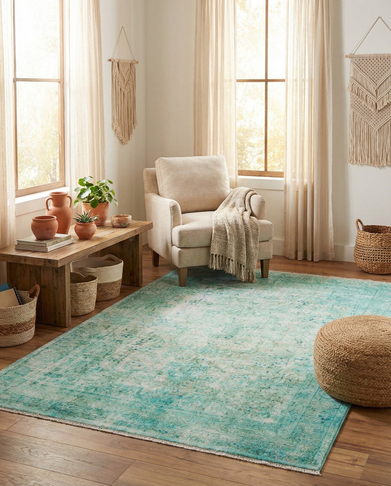 Bazaar Chic Collection Area Rug -  Taza Rectangle Turquoise  lifestyle 17