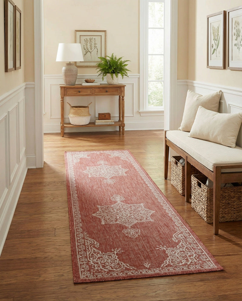 Patio Heritage Collection Area Rug -  Charleston (Rust Red) Runner Rust Red  lifestyle 55