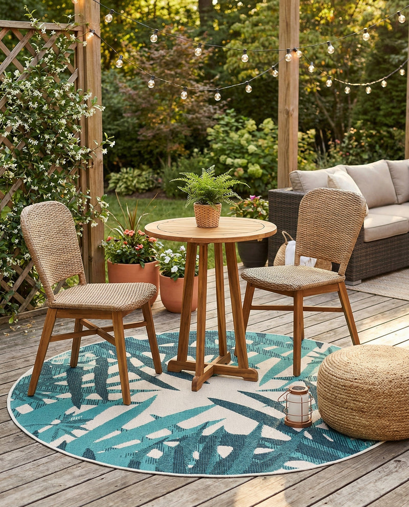 Seaside Blooms Collection Area Rug -  Provence Round Teal blue  lifestyle 73