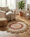 Woven Seaside Jute Collection Area Rug - Coastalhaven (Natural White Orange Pink) Round Natural White Orange Pink  lifestyle 31