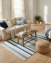 Coastal Stripe Dhurrie Collection Area Rug - Seashore Rectangle Aqua Blue and Gray  lifestyle 43