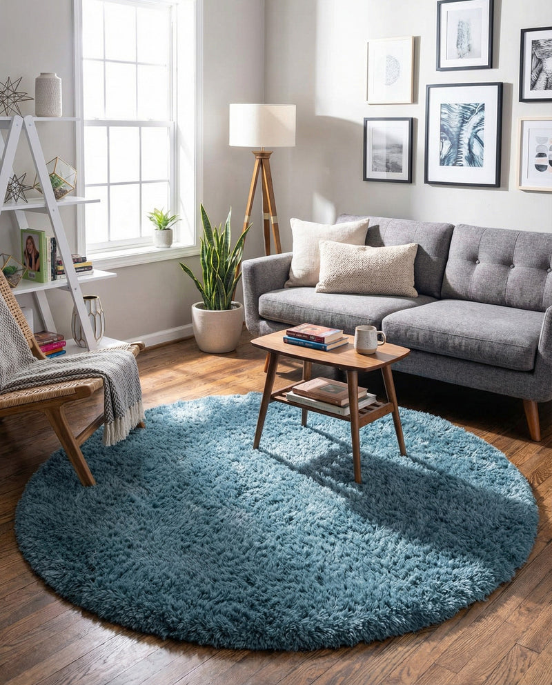 Eternal Plush Oasis Collection Area Rug -  Tranquility (Aegean Blue) Round Aegean Blue  lifestyle 42