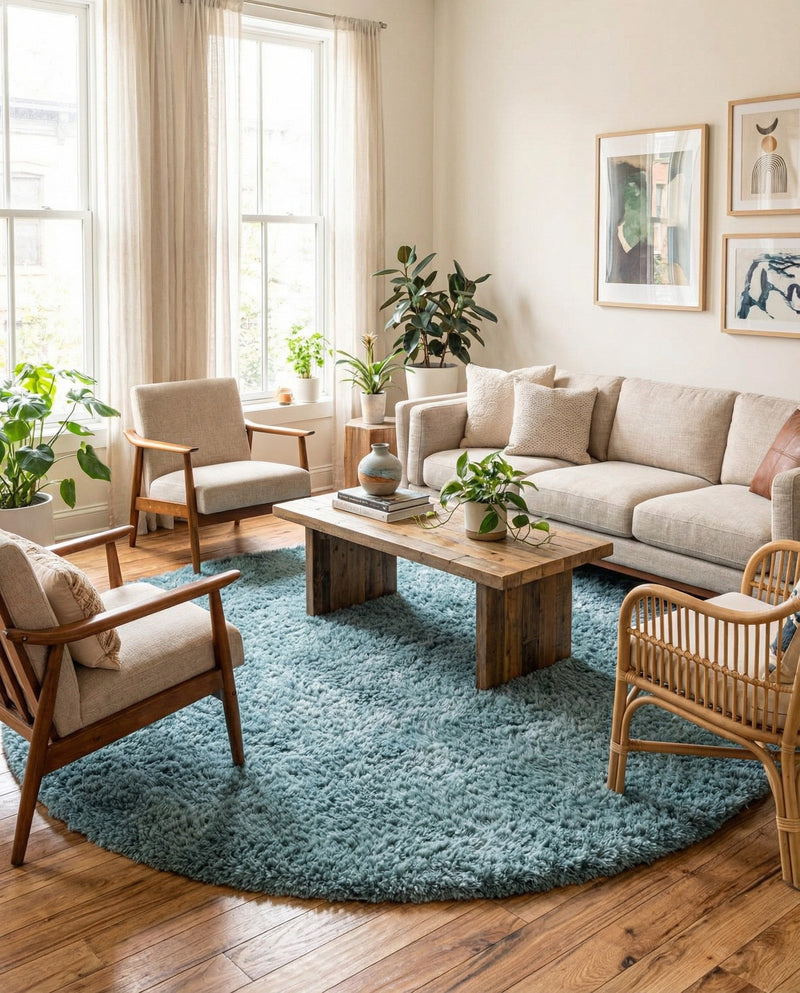 Eternal Plush Oasis Collection Area Rug -  Tranquility (Slate Blue) Round Slate Blue  lifestyle 31