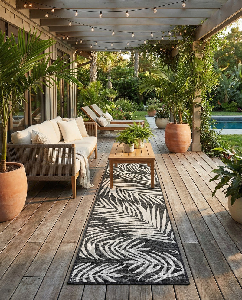 Seaside Blooms Collection Area Rug - Verdure (Charcoal) Runner Charcoal  lifestyle 66