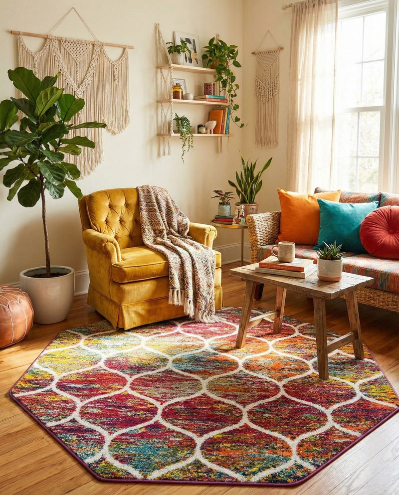 Trellis Mosaic Collection Area Rug -  Pergolatown (Multi) Octagon Multi  lifestyle 51