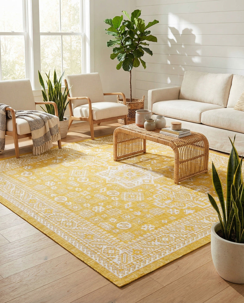 Tribal Terrace Treasures Collection Area Rug -  Incan Isle (Yellow) Square Yellow  lifestyle 85