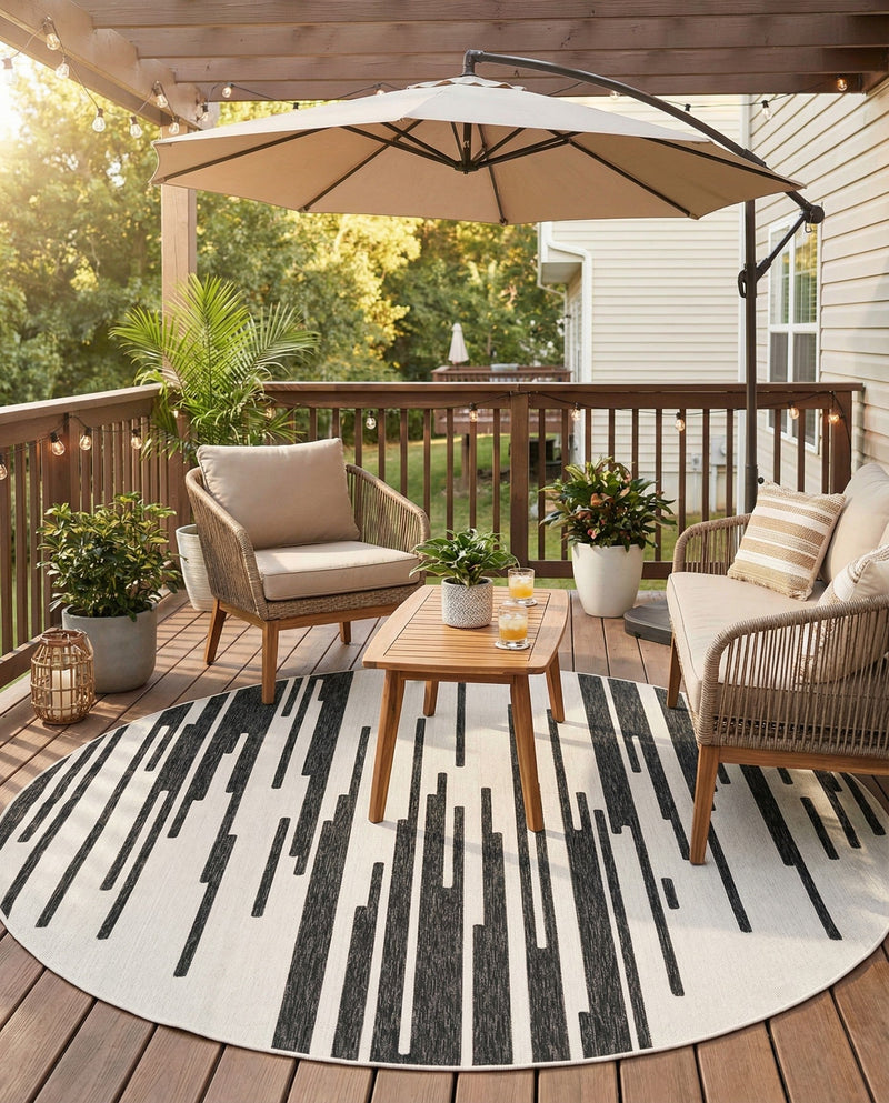 Urban Terrace Collection Area Rug -  Riverside Round Black and White  lifestyle 49