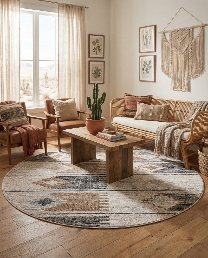 Desert Modern Eco Rug Series Collection Area Rug -  Taos Round Ivory  lifestyle 59