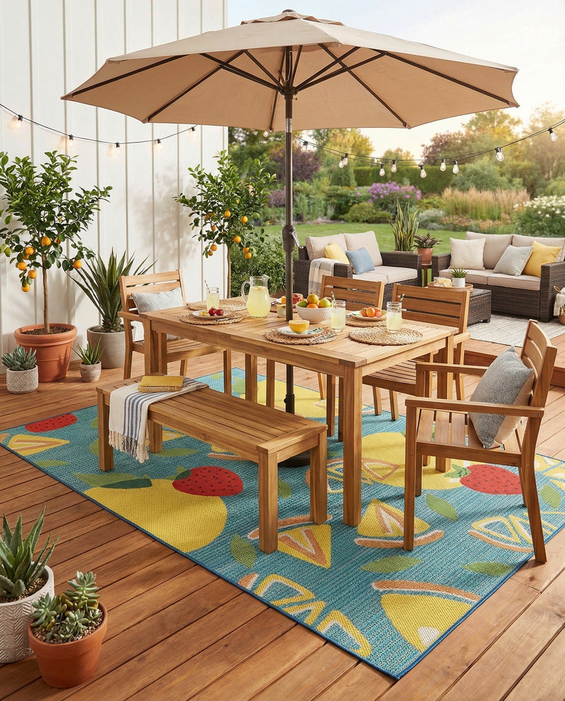 Coastal Terrace Collection Area Rug -  Cove Rectangle Blue  lifestyle 14