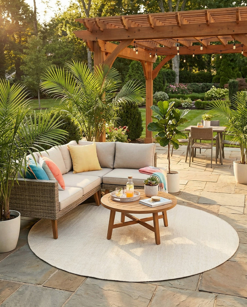 Jill Zarin Sedona Oasis Outdoor Collection Area Rug - Coconino (Pebble Stones) Round Pebble Stones  lifestyle 59