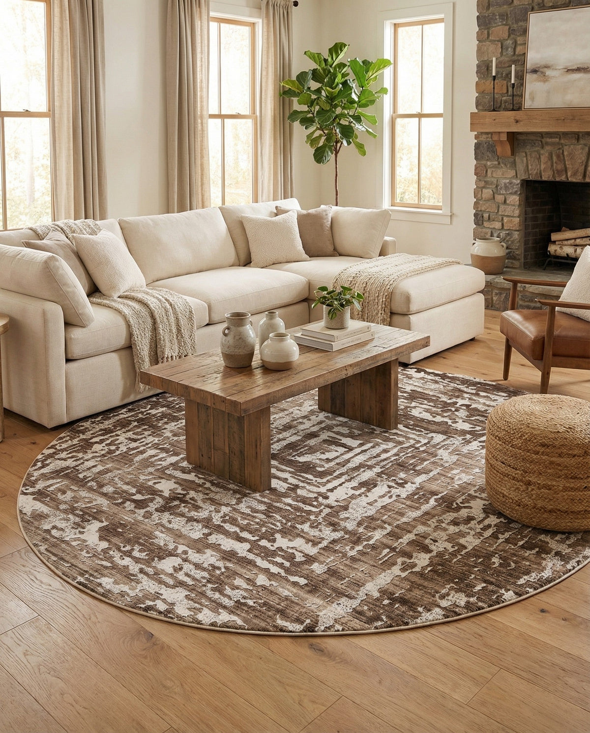 Sanctuary Retreat Collection Area Rug -  Asylum Round Chocolate Brown  lifestyle 183