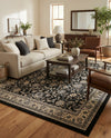 Isfahan Elegance Collection Area Rug - Naghsh-e Jahan (Black) Rectangle Black  lifestyle 55