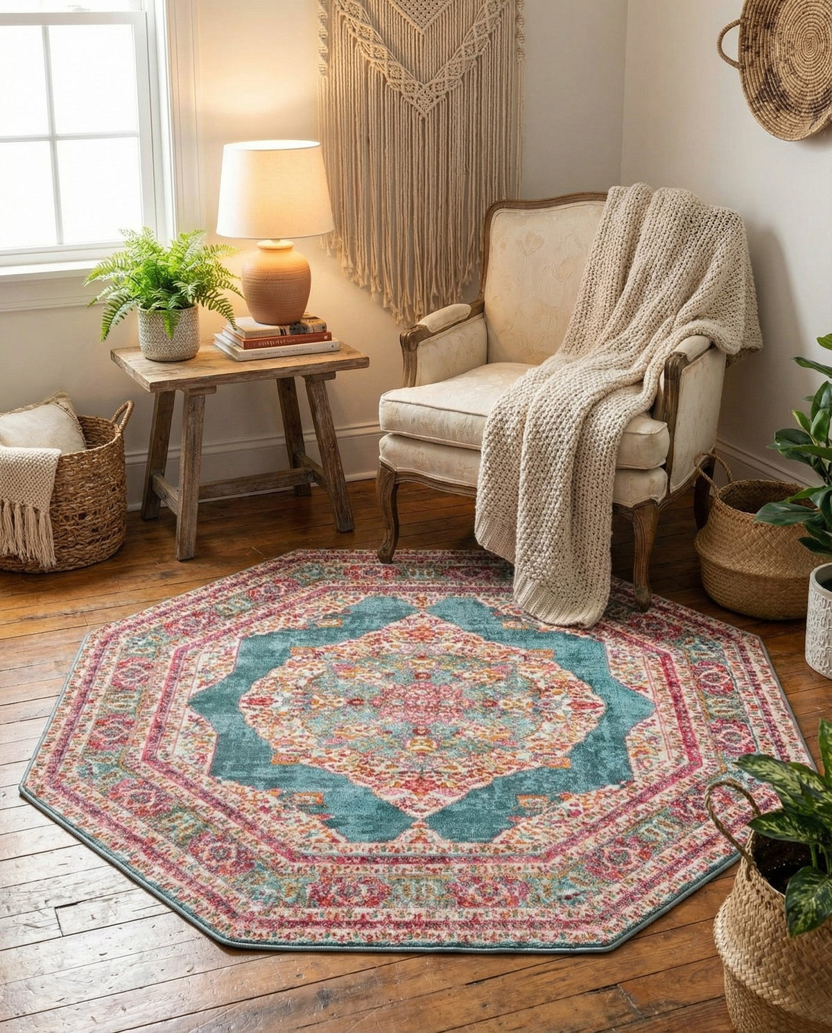 Caribbean Breeze Collection Area Rug -  Windward Octagon Turquoise  lifestyle 97