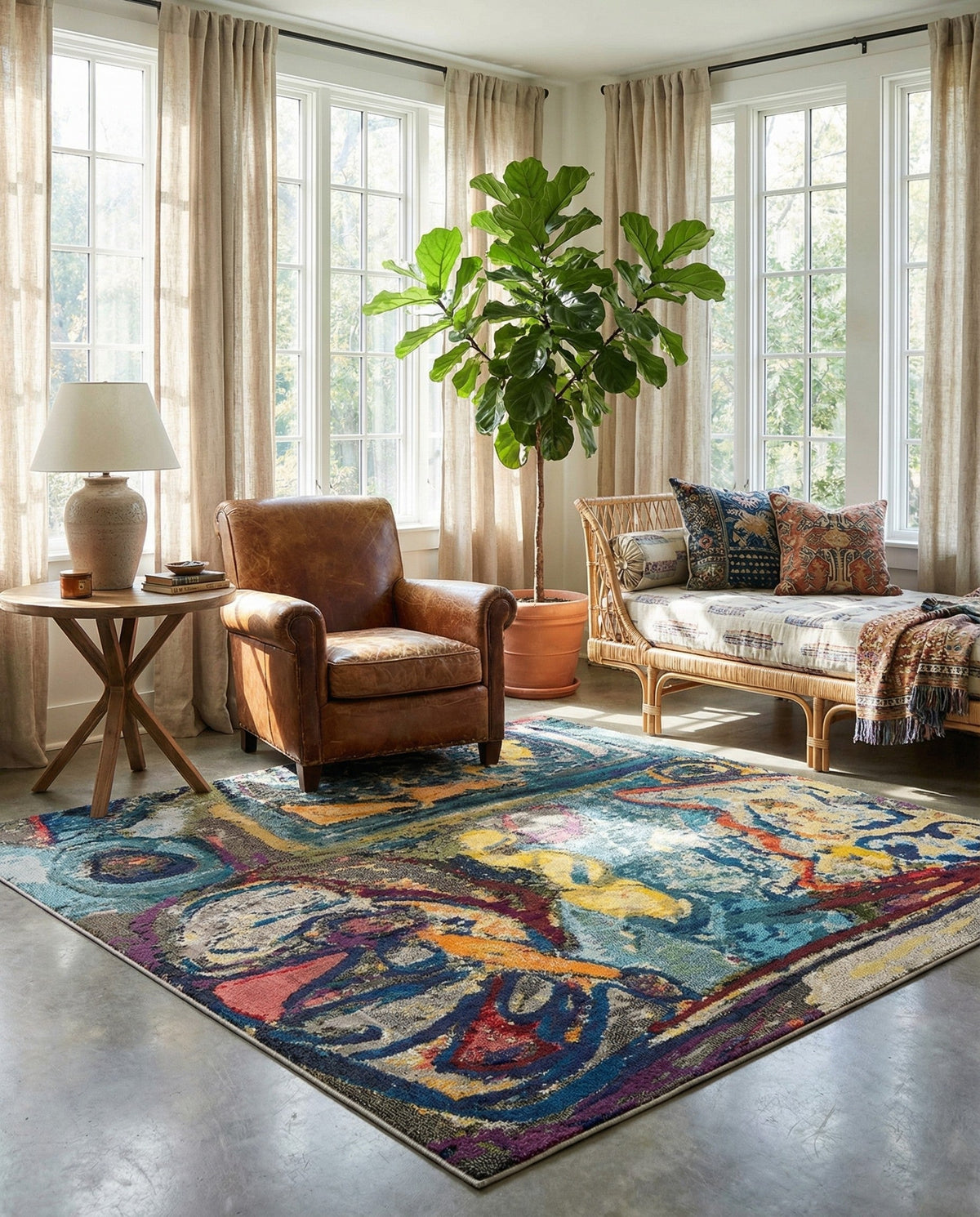 Autumnal Tapestry Collection Area Rug - Harvestville Square Multi  lifestyle 112