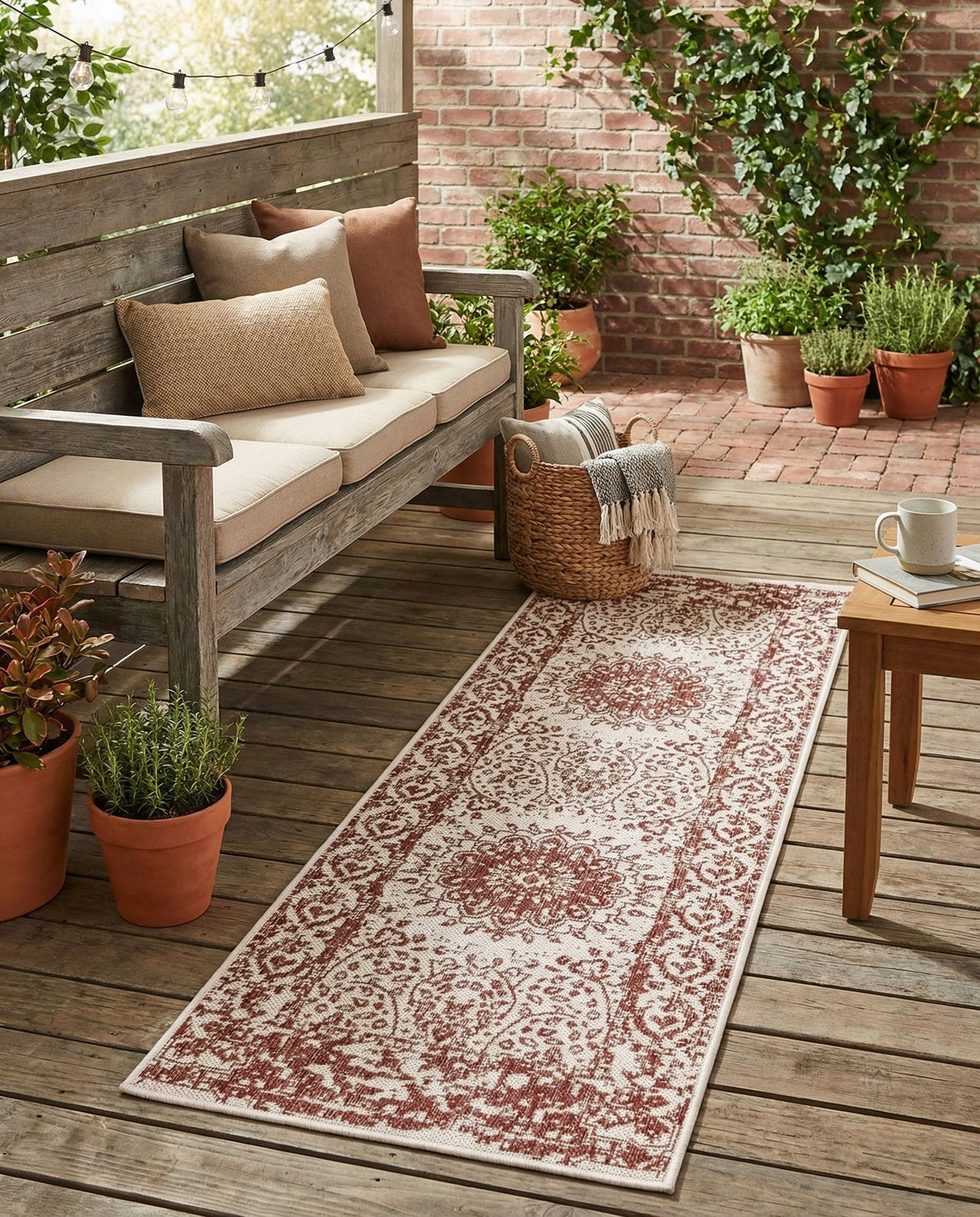 Patio Heritage Collection Area Rug -  Lafayette (Rust Red) Runner Rust Red  lifestyle 57