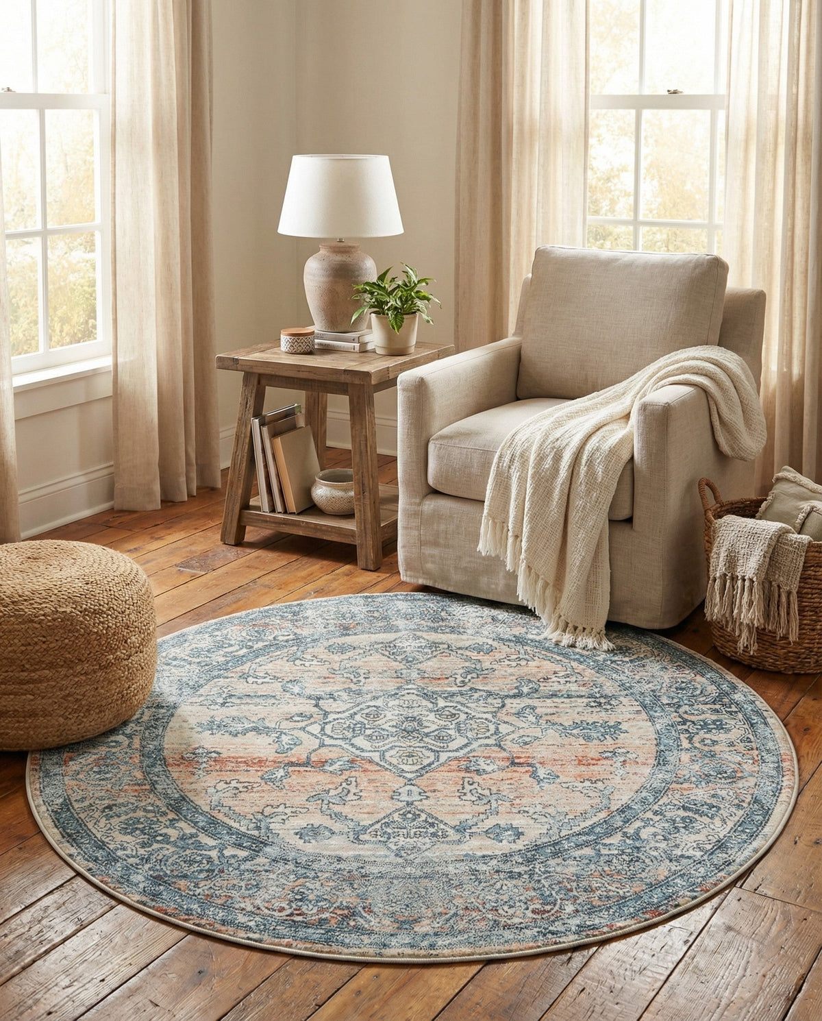 Coastal Haven Collection Area Rug -  Marina Round Multi  lifestyle 216