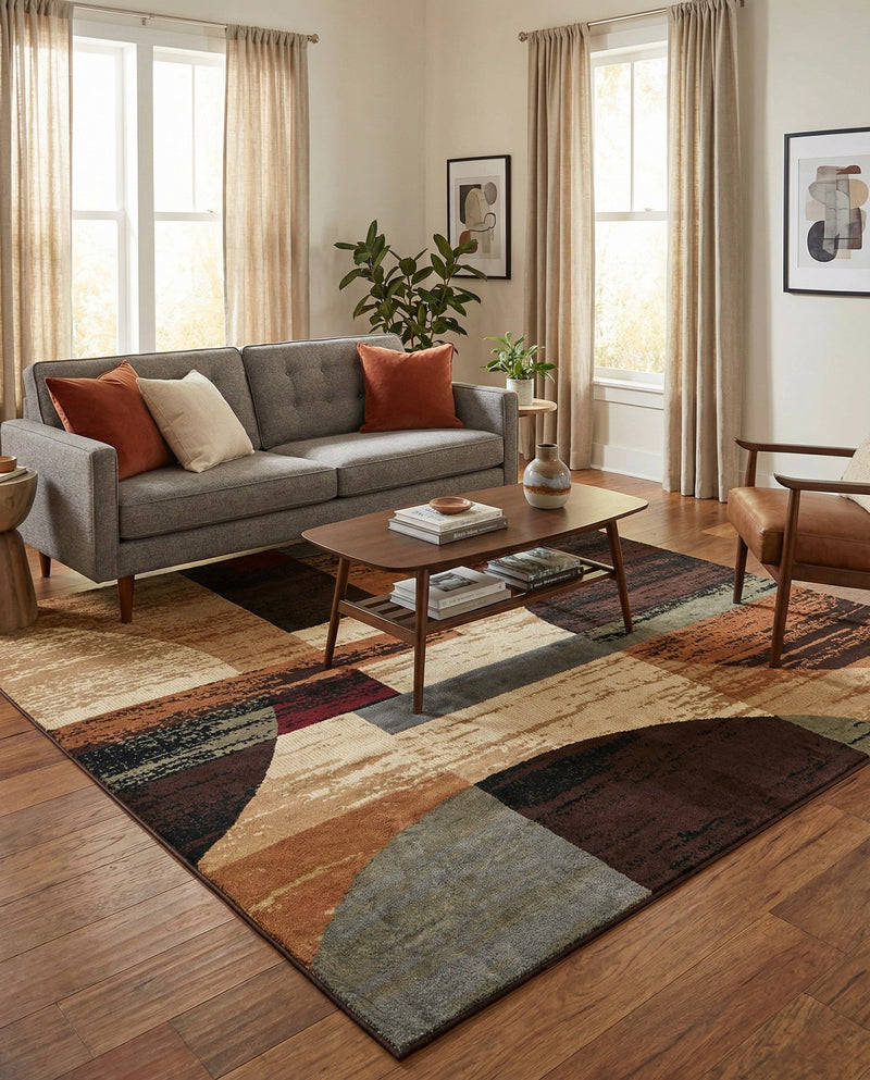 Bistro Lounge Collection Area Rug -  Latte Square Multi  lifestyle 72