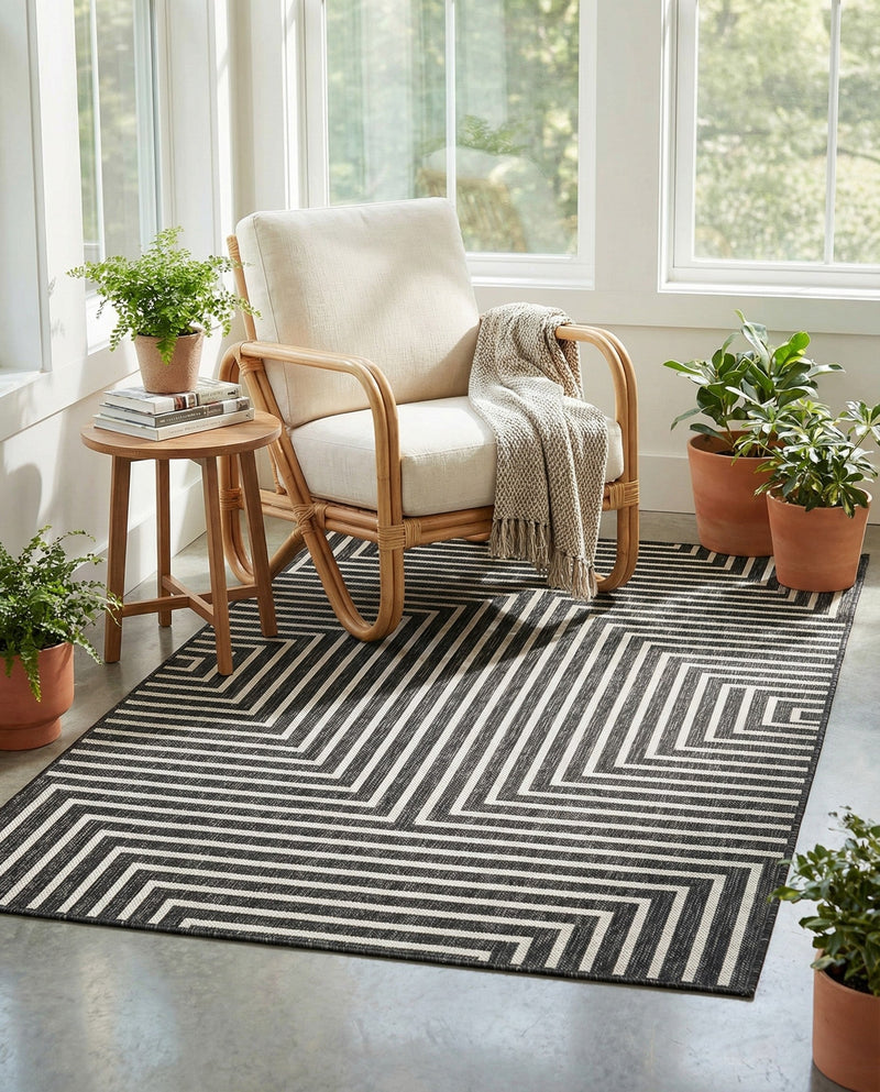 Urban Terrace Collection Area Rug -  Astoria (Black and White) Rectangle Black and White  lifestyle 12
