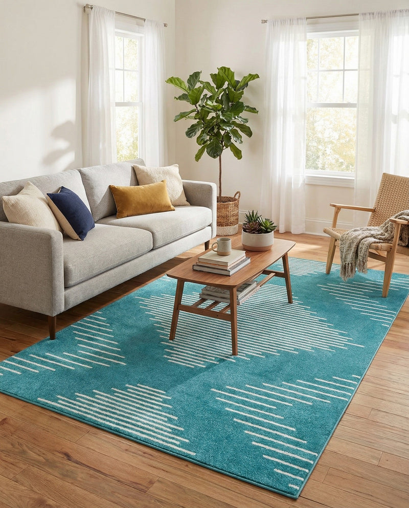 Seychelles Stripes Collection Area Rug - Mahe (Turquoise) Rectangle Turquoise  lifestyle 15