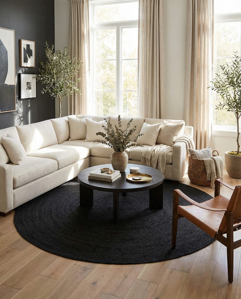 Woven Seaside Jute Collection Area Rug - Martha's Round Black  lifestyle 59
