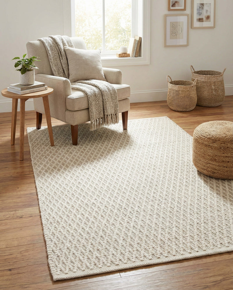 Trellis Wool Collection Area Rug - Cobbles Rectangle Ivory  lifestyle 9