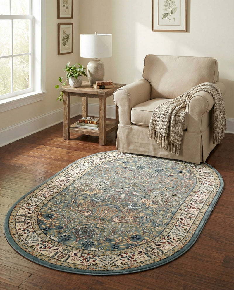 Persian Elegance Collection Area Rug -  Kerman (Blue) Oval Blue  lifestyle 40