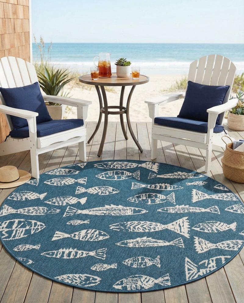 Seaside Haven Rugs Collection Area Rug -  Oceanview Round Blue  lifestyle 32
