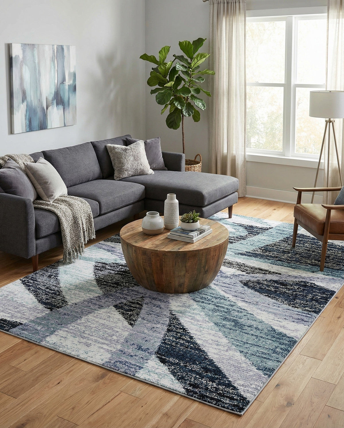 Santa Fe Trails Collection Area Rug -  Navajo Rectangle Gray and Ivory  lifestyle 17