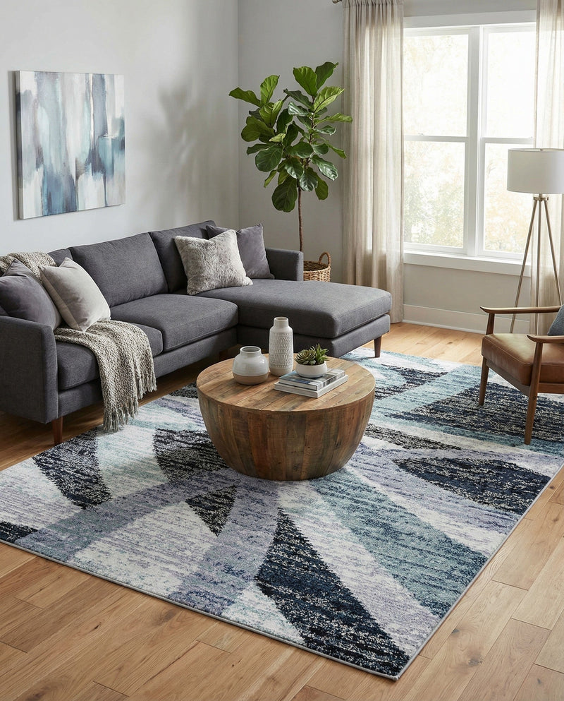 Santa Fe Trails Collection Area Rug -  Navajo Rectangle Gray and Ivory  lifestyle 17
